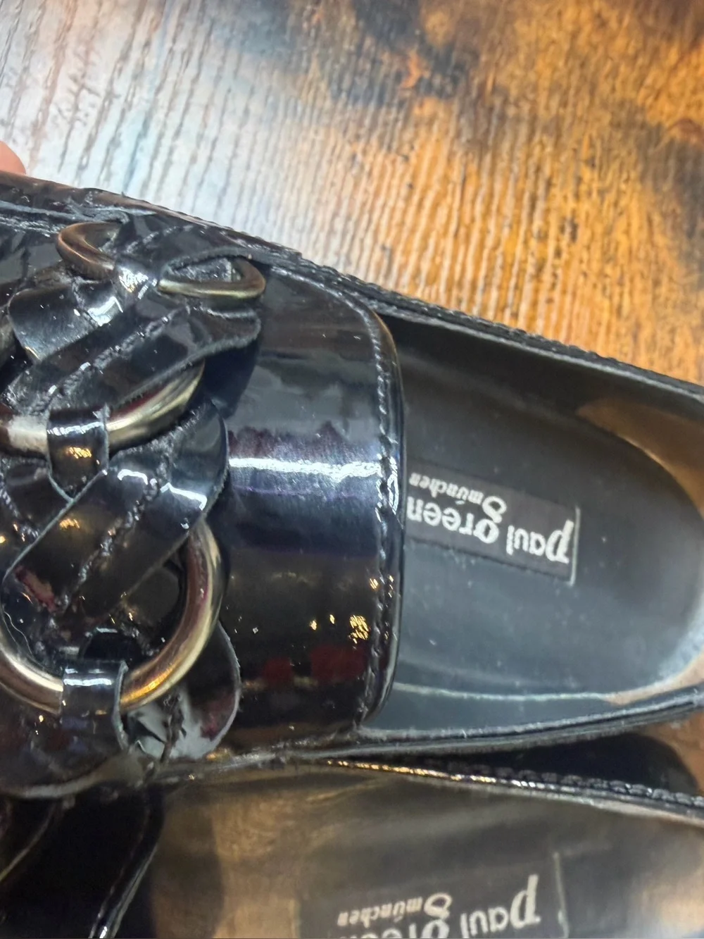 Paul Green Womens Black Patent Leather Chain Loafers Size 4.5/US7